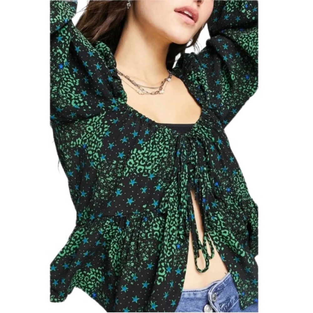 Topshop Mixed Media Animal Starry Tie Front Top size M 10 NWT
